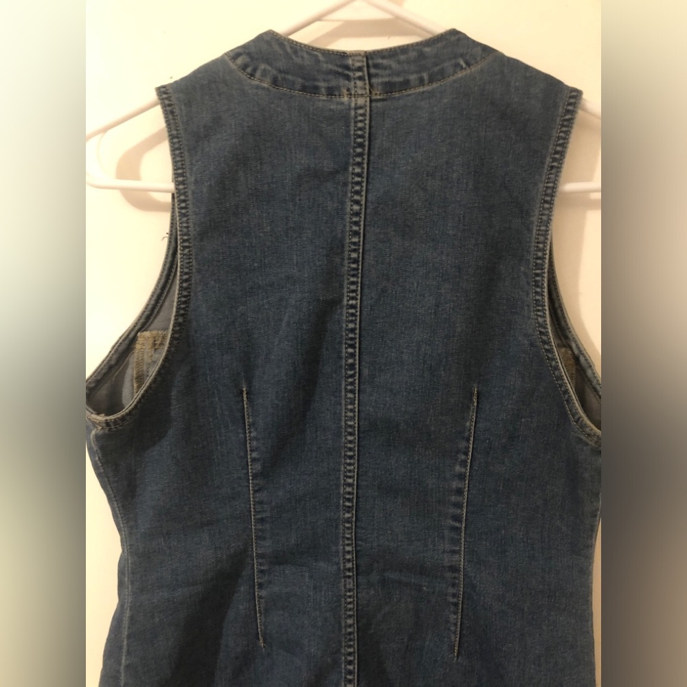 Free People Blue Button-Front Mini Denim Dress size 2 grunge sleeveless v neck - Picture 6 of 9